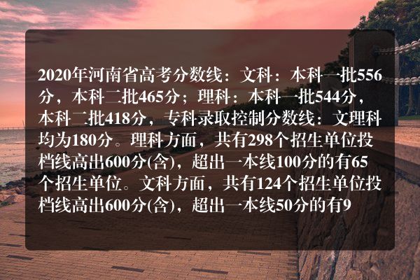 今年河南高考一批分数线(2020年河南省高考分数线)